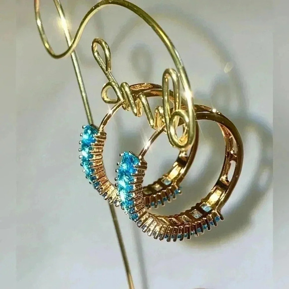 🪼 Medical Gold & Sky Blue CZ  stones earrings 🪼 - Picture 5 of 6